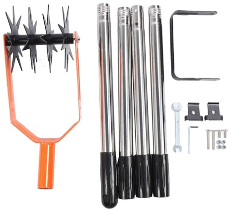 LOCADENCE Garden Cultivator Tool, Garden Hand Tiller with Weeding Blade, Adjustable Handle Garden Soil Loosener, Stainless Steel Lawn Reseeding Garden Tool for Soil Mixing (4 Sections)
