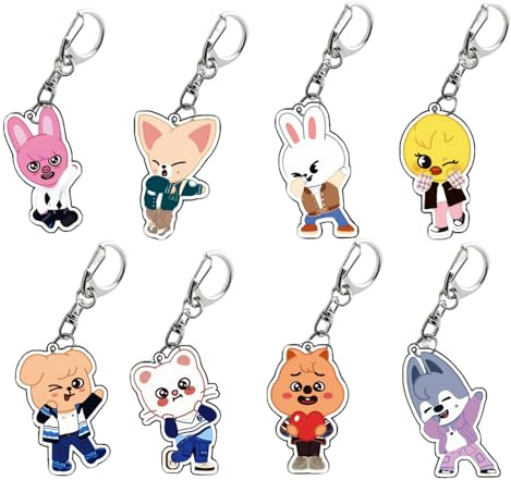 Onperpoe 8 Stück streunende Schlüsselanhänger, langlebig, Acryl, niedlich, leicht, Cartoon-Schlüsselanhänger für Kinder, Merch-Fans, Taschenzubehör