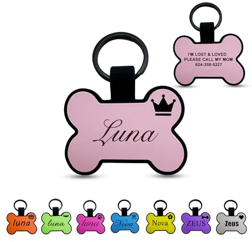 Paquete de 2 etiquetas de silicona para perro, etiqueta silenciosa personalizada para mascotas con diseño artístico único de nombre, etiqueta de identificación de mascotas, diseño de hueso para perros