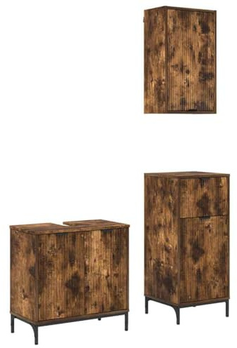 vidaXL Bathroom Furniture Set Plaid 3 pcs Smoked oak 39.5 x 36 x 88 cm,