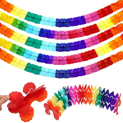 HUKUMA 5 Stück Bunt Girlande Papier Deko, Hängenden Deko Partygirlanden,Vierblättriges Kleeblatt Girlanden,Papiergirlande Set für Geburtstag Hochzeit Karneval Fasching Party Dekoration