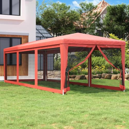 HaoChrymec Partyzelt mit 8 Mesh-Seitenwänden Rot 3 x 9 m HDPE, UV-beständig, Wasserfest, für Garten, Festivals & Camping, Camping Pavillon