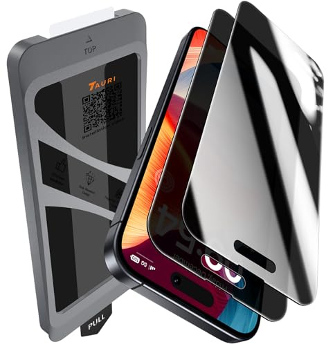 TAURI 3 en 1 Protector de Pantalla para iPhone 15, 2 láminas de vidrio templado + 1 herramienta de instalación sin polvo, Anti-arañazos protector pantalla privacidad, Sin Polvo Sin Burbujas