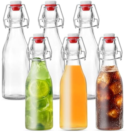 Yooyan 6 Stück Glasflaschen 250ml mit Bügelverschluss, Likörflaschen, Bügelflasche zum Befüllen, Saftflasche für Öl, Essig, Saft, Eierlikör, Sirup & Limonade, Spülmaschinenfest & Wiederverwendbar