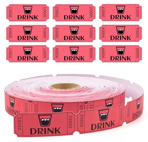 Rouleau de 1000 Tickets Boisson Rouges Numérotés pour Tombola (Loterie), Ticket Gagnant, Jeton Buvette, Bon pour Boissons Gratuites, Papier Épais pour Fêtes, Événements et Soirées