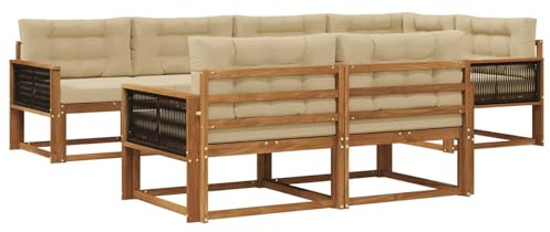 vidaXL Outdoor-Sofagarnitur mit Kissen 7 pcs Natur und Beige, Terrasse, modernes Outdoor-Möbelset, wetterfeste Garten-Sofa-Garnitur, Flexible Design-Sitzgelegenheiten aus Akazienholz