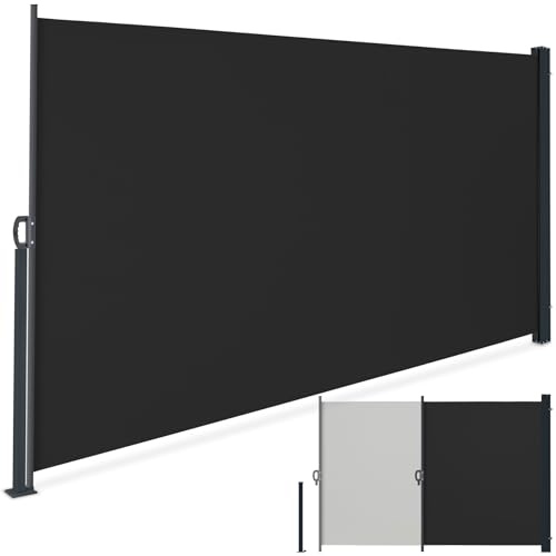 tectake® Store latéral 160 x 300 cm, Résistant aux intempéries, Protection Soleil et Vent, Brise Vue Opaque, Tissu en Polyester Enduit, Auvent latéral Extensible, Mécanisme d'enroulement - Noir