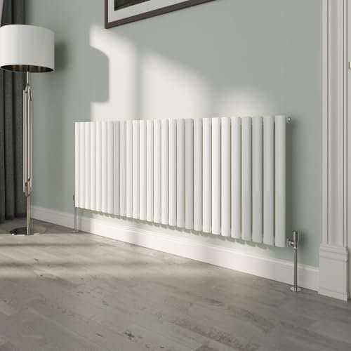 NRG White Oval Radiator Horizontal 600x1593mm Single Panel Central Heating Radiators Perfect for Bathrooms Kitchen Living Room