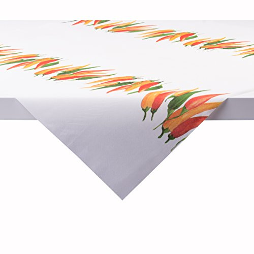 Sovie Home Tischdecke Chili aus Linclass Airlaid, 80x80cm, 1 Stück, Design rote gelbe grüne Chilischoten auf weißem Hintergrund, stoffähnliche Einweg-Mitteldecke, Ideal für Grillpartys