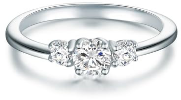 Trilani Damen Verlobungsring 925/- Sterling Silber mit Zirkonia im Brillantschliff - Solitärring Silberring Damen mit Stein Antragsring Trauring