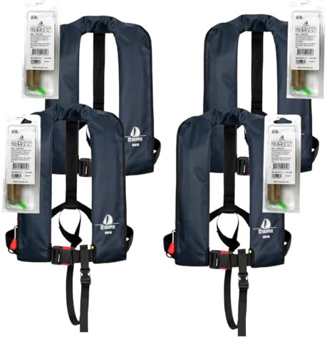 12skipper 4er-Set Automatik-Rettungswesten 165N ISO Waistbelt + 4 Wartungskits