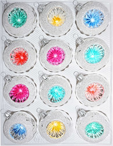 Navidacio 12 TLG. Glas-Weihnachtskugeln Set in Hochglanz Vintage Silver Style Christbaumkugeln - Weihnachtsschmuck-Christbaumschmuck-Reflektorkugeln-Reflexkugeln-Reflector Ball