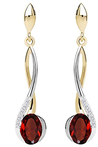 My Gold Damen Ohrringe Hängend Mit Edelstein Gold 585/375 Ohrhänger Echtes Gelbgold Weissgold (14/9 Karat) Diamant 25mm x 6mm Maia