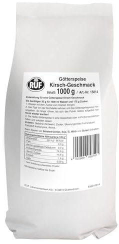RUF Götterspeise Kirsche, roter Wackelpudding mit Kirsch Geschmack, mit weniger Wasser auch schnitt- und stichfest, Großpackung für Kantine und Gastronomie, 1x1000g