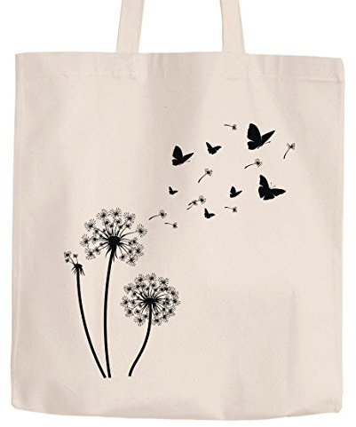 Jutebeutel Pusteblume Schmetterlinge Dandelion Butterflys Baumwolltasche Stoffbeutel Autiga® natur 2 lange Henkel