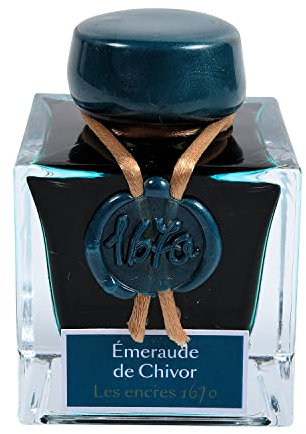 Jacques Herbin 15035JT - Un flacon d'encre pailletée d'or 1670 pour stylo-plume, roller, plume de verre et porte-plume 50 ml, Emeraude de Chivor