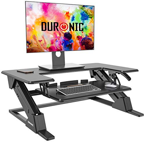 Duronic Standing Desk Converter DM05D18 Adjustable Sit Stand Desks Workstation Wood Height Adjusting Sitting Riser for Office Table PC Laptops Computer Monitor Screen Keyboard and Mouse (DM05D21)