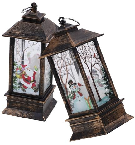 Uonlytech 2 stücke weihnachtslaterne simulation flamme lampe vintage urlaub nachtlicht weihnachten outdoor hause ornament (schneemann + santa)