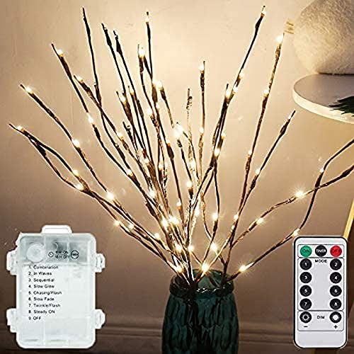 LXcom LED Branch Lights 3 Pack 20 LEDs Decorative Branches Battery Operated with Timer Brown Willow Twig Lighted Branches Warm White Artificial Twig Lights for Home Party Wedding Decoration