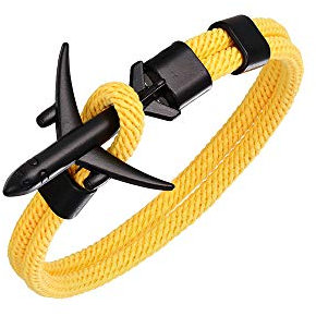 DonJordi Bracelet avion dans de nombreuses couleurs pour homme et femme en corde tressée avec fermoir avion en corde tressée – Le bracelet pour tous les pilotes et les fans d'avion, 23 centimeters,