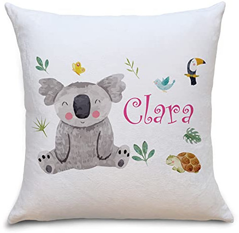 OWLBOOK Koala Bär Flauschige Kissenhülle mit Spruch Personalisiert mit Namen Geschenke Geschenkideen für Mädchen zum Geburtstag Geburt Baby Kind