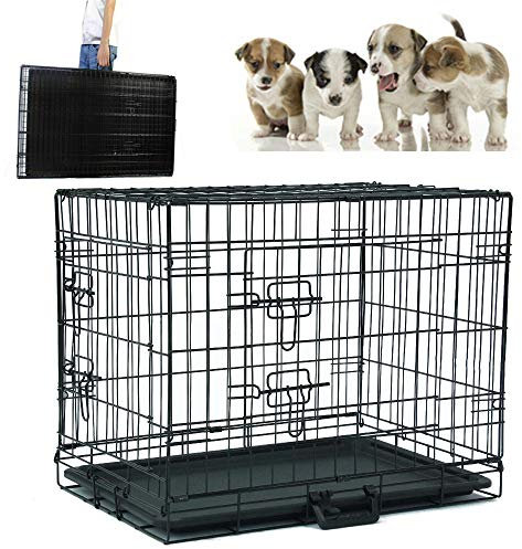 Pet Dog Cage 36 Black Metal Tray Folding Dog Crate 2 Doors Kennel Cage, Easy to Carrier and Animal Transport with Tray, 92.5 x 57.5 x 64cm