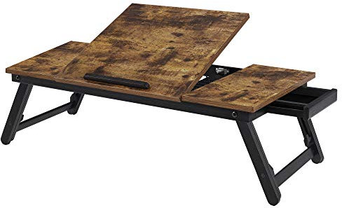 SONGMICS Laptoptisch, Laptopständer, Notebooktisch, Frühstückstablett, klappbare Beine, höhenverstellbar, für Bett und Sofa, für Laptops bis 14,3 Zoll, 71 x 35 x 23 cm, vintagebraun LLD110B01
