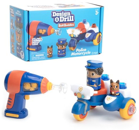 Learning Resources Design & Drill Schrauberkumpel Polizeimotorrad, Konstruktionsspielzeug für die Feinmotorik