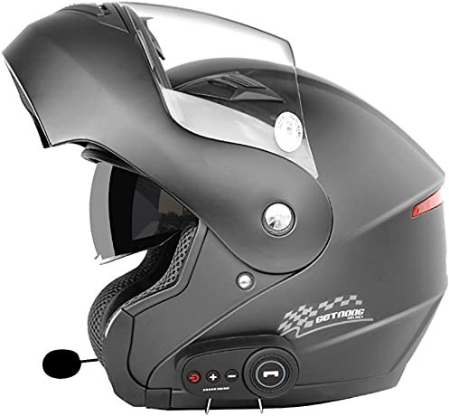 Motorrad Integrierter Bluetooth-Helm, Sturzhelm Anti-Fog-Doppelspiegel, Klapphelm Geschlossenen ECE-geprüft, Integralhelm MIT FM Funk Sprechanlage für Damen Herren,J,XXL 63~64cm