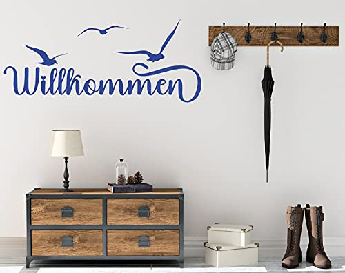 Wandaufkleber Wandtattoo Willkommen mit Vögeln X6 - Flur Diele Eingang - Größen und Farbauswahl