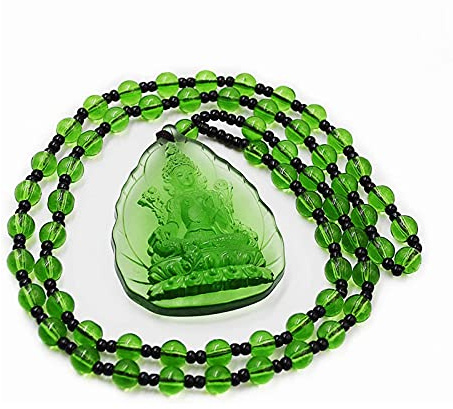 JTKDL Grüner Tara-Glas-Anhänger Buddha Tantra-Anhänger,5.25x4x1.2cm