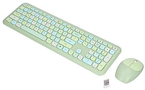 Dilwe Set Mouse e Tastiera Wireless 2.4G per Compatti Retrò per PC/Laptop (Verde)