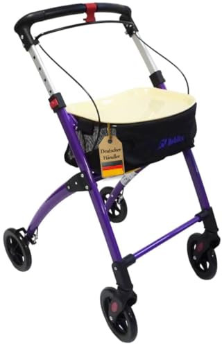 FabaCare Indoor Rollator Jaguar, schmal mit Tablett, Leichtgewicht Wohnungsrollator faltbar, Heimrollator, bis 100 kg, Lila