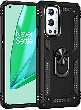 BestST Coque pour OnePlus 9 Pro 5G + HD Verre trempé, étui Protection TPU/PC Souple Durable avec Support de 360° Rotation Anneau Antichoc Armor Box Coque, Noir