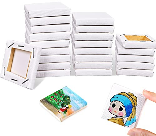 HOTOOLME 24er Keilrahmen Mini Leinwand, mini Canvas 100% Baumwolle für Acryl- und Ölgemälde, mini Keilrahmen 5 x 5 cm, klein Leinwand ideal zum Malen und Basteln
