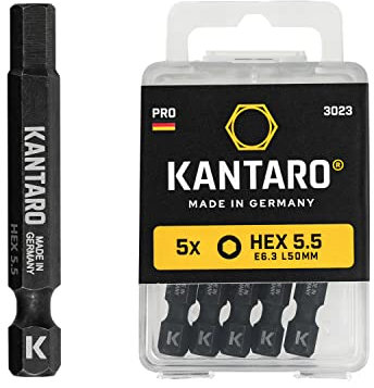 KANTARO 3023 Sechskant Bit HEX 5,5mm x 50mm (5 Stück) Made in Germany - Zaunbit für Innensechskant Zaunschrauben