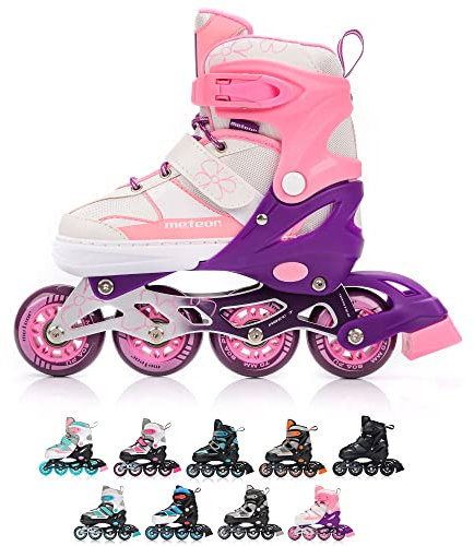 Meteor Pattini in Linea Bambini Gioventù Dimensione Regolabile Rollerblades Cuscinetti ABEC-7 Ruote PU (L, ROX Pink)