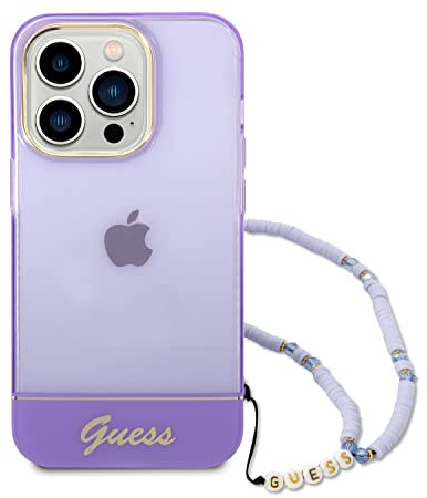 Guess Handyhülle für iPhone 14 Pro in Lila Durchscheinend mit Band Anti-Scratch PC/TPU Bequem & Langlebig Hard Case mit Zugänglichen Anschlüssen Stoßdämpfung & Signature Logo