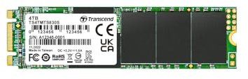 Transcend SSD Interne MTS830S 4TB M.2 2280 SATA III 6 GB/s 3D TLC NAND avec Cache DRAM - TS4TMTS830S