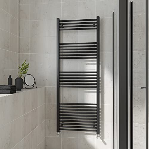 Warmehaus Straight Heated Towel Rail Black Bathroom Ladder Style Radiator Central Heating 1600x600mm