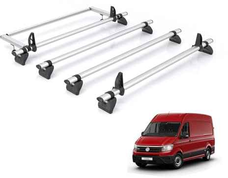 For VW Crafter 2017+ Roof Rack Rhino Kammbar Pro 4 Bars + Roller | Only fits L3 Medium / L4 Long Wheelbase & H2 Low / H3 High Roof Height, 4x Aluminium Roof Bars + Ladder Roller [VC4PR/BR35]