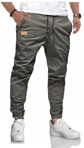 LIUPMWE Hommes Pantalon Chino Cargo Pantalon de Jogging Hommes Coton Casual Sweatpants Hommes Pantalons de Loisirs Taille élastique avec des Poches de Cordon de Serrage,L,Gris