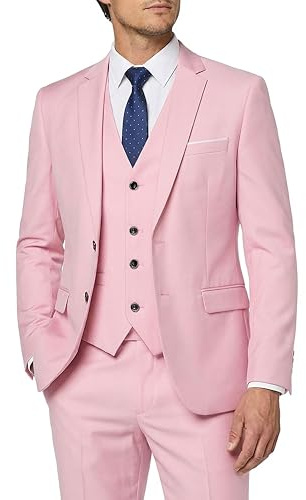 MY'S Men's 3 Piece Slim Fit Suit Set with Tie, 2 Button Blazer Jacket Vest & Pants, Business Wedding Party Prom Suit for Men, Light Pink, XL