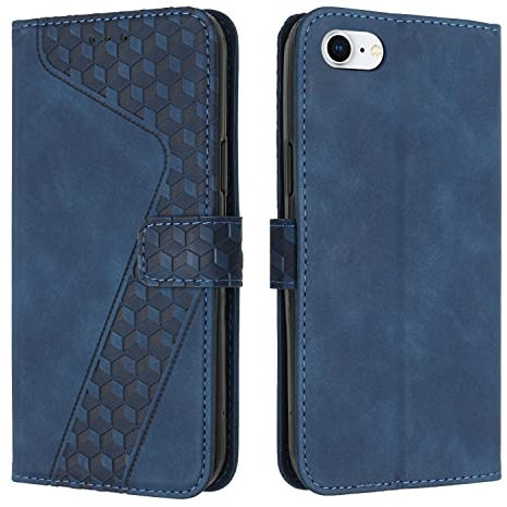 TOHULLE Case for iPhone 7 iPhone 8 iPhone SE 2022 SE 2020, Premium PU Leather Wallet Case Card Holder Kickstand Magnetic Closure Plaid Design Flip Folio Protective Phone Cover - Blue