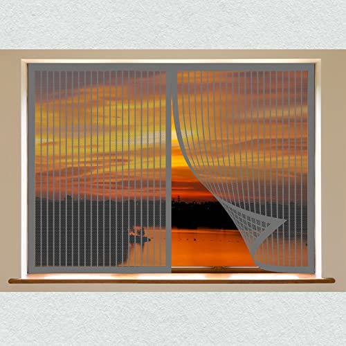 Moustiquaire Magnetique Fenetre 140 x 155 cm Moustiquaire Porte Fenetre Fermeture Automatique Auto-Adhésif Rideau Pour Fenetre Coulissante, Gris