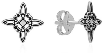 AVANCY Pendientes Nudo de Bruja Oxidado en Plata Ley 925 mm. Mujer amuleto protección. Cierre presión.