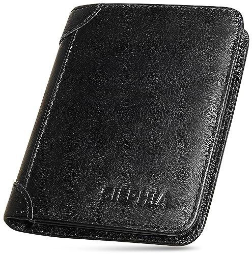 Ciephia RFID-blockierende, dreifach gefaltete Geldbörse aus echtem Leder, Vintage-Stil, dünn, kurz, multifunktional, Kreditkartenhalter, Geldklammern mit 2 Ausweisfenstern, Geschenk für Männer,