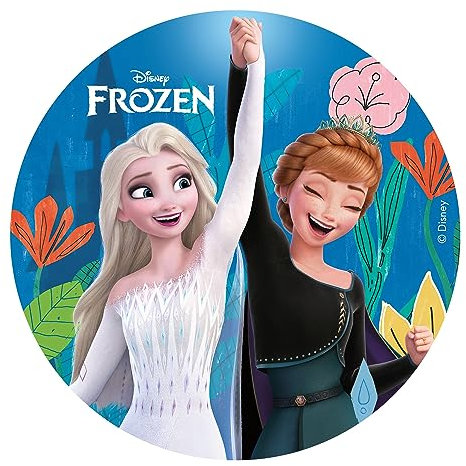 Dekora - Essbare Kuchen Deko Geburtstag - Essbares Tortenbild für Mädchen - Essbarer Tortenaufleger Die Eiskönigin Anna und Elsa - 15,5 cm Durchmesser