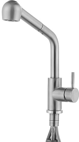 Grifo de cocina extensible, extensible, de alta presión, de acero inoxidable, monomando para cocina con ducha, extensible y giratorio 360° (2 tipos de chorro)