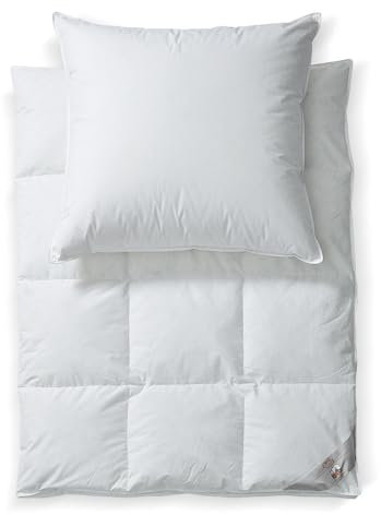 RIBECO GERMANY 200x220 cm weiß - Wärmeklasse: warm - Komfort: normal - Kissengröße: 80x80 cm 80x80 cm Bettdecke Daune, Daunenbettdecke Kopfkissen 2er-Set